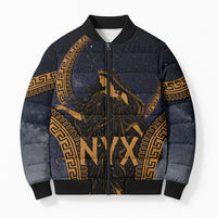 Greek Mythology Nyx Bomber Puffer Jacket Starry Night Classical Art Greek Key Pattern