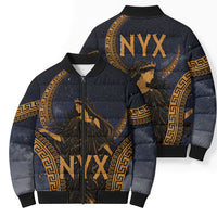 Greek Mythology Nyx Bomber Puffer Jacket Starry Night Classical Art Greek Key Pattern