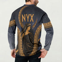 Greek Mythology Nyx Button Sweatshirt Starry Night Classical Art Greek Key Pattern
