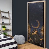 Greek Mythology Nyx Door Cover Starry Night Classical Art Greek Key Pattern