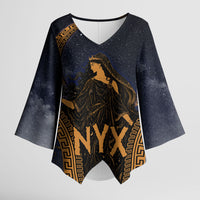 Greek Mythology Nyx Kimono Sleeve Blouse Starry Night Classical Art Greek Key Pattern
