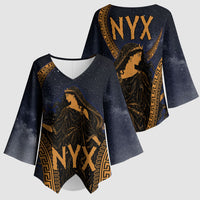 Greek Mythology Nyx Kimono Sleeve Blouse Starry Night Classical Art Greek Key Pattern