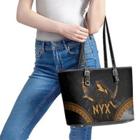 Greek Mythology Nyx Leather Tote Bag Starry Night Classical Art Greek Key Pattern