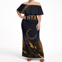 Greek Mythology Nyx Off Shoulder Maxi Dress Starry Night Classical Art Greek Key Pattern