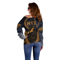 Greek Mythology Nyx Off Shoulder Sweater Starry Night Classical Art Greek Key Pattern