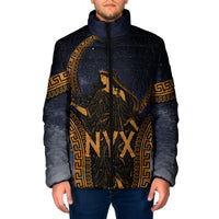 Greek Mythology Nyx Padded Jacket Starry Night Classical Art Greek Key Pattern