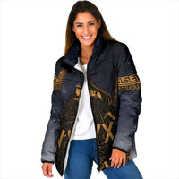 Greek Mythology Nyx Padded Jacket Starry Night Classical Art Greek Key Pattern