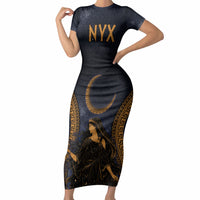 Greek Mythology Nyx Short Sleeve Bodycon Dress Starry Night Classical Art Greek Key Pattern