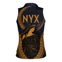 Greek Mythology Nyx Women Sleeveless Polo Shirt Starry Night Classical Art Greek Key Pattern