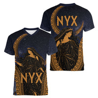 Greek Mythology Nyx Women V-Neck T-Shirt Starry Night Classical Art Greek Key Pattern