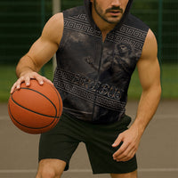 Greek Mythology Erebus Sleeveless Zip Hoodie God Of Darkness Classical Art Greek Key Pattern