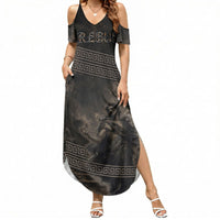 Greek Mythology Erebus Summer Maxi Dress God Of Darkness Classical Art Greek Key Pattern