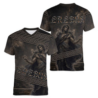 Greek Mythology Erebus Women V-Neck T-Shirt God Of Darkness Classical Art Greek Key Pattern
