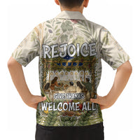Sukkot Kid Hawaiian Shirt Jewish Holiday Gratitude Dwells Here - Vintage Botanical Sukkah