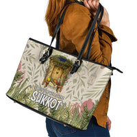 Sukkot Leather Tote Bag Jewish Holiday Gratitude Dwells Here - Vintage Botanical Sukkah