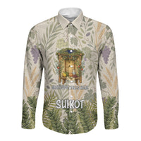 Sukkot Long Sleeve Button Shirt Jewish Holiday Gratitude Dwells Here - Vintage Botanical Sukkah