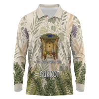 Sukkot Long Sleeve Polo Shirt Jewish Holiday Gratitude Dwells Here - Vintage Botanical Sukkah