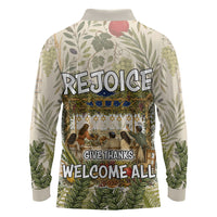 Sukkot Long Sleeve Polo Shirt Jewish Holiday Gratitude Dwells Here - Vintage Botanical Sukkah