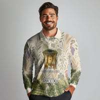 Sukkot Long Sleeve Polo Shirt Jewish Holiday Gratitude Dwells Here - Vintage Botanical Sukkah