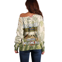 Sukkot Off Shoulder Sweater Jewish Holiday Gratitude Dwells Here - Vintage Botanical Sukkah