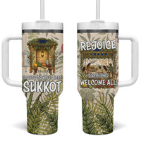 Sukkot Tumbler With Handle Jewish Holiday Gratitude Dwells Here - Vintage Botanical Sukkah