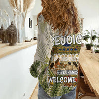 Sukkot Women Casual Shirt Jewish Holiday Gratitude Dwells Here - Vintage Botanical Sukkah