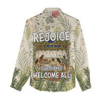 Sukkot Women Casual Shirt Jewish Holiday Gratitude Dwells Here - Vintage Botanical Sukkah