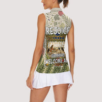 Sukkot Women Sleeveless Polo Shirt Jewish Holiday Gratitude Dwells Here - Vintage Botanical Sukkah