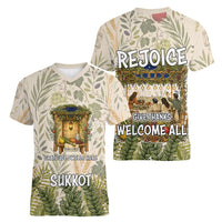 Sukkot Women V-Neck T-Shirt Jewish Holiday Gratitude Dwells Here - Vintage Botanical Sukkah