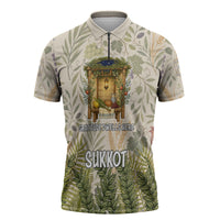 Sukkot Zipper Polo Shirt Jewish Holiday Gratitude Dwells Here - Vintage Botanical Sukkah