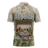 Sukkot Zipper Polo Shirt Jewish Holiday Gratitude Dwells Here - Vintage Botanical Sukkah