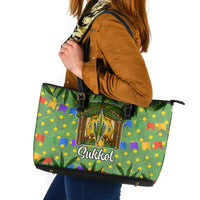 Sukkot Jewish Leather Tote Bag Colorful Sukkot Festival Of Tabernacles