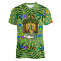 Sukkot Jewish Women V-Neck T-Shirt Colorful Sukkot Festival Of Tabernacles
