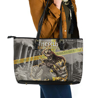 Theseus In The Heart Of The Labyrinth Leather Tote Bag Ancient Greek Mythology Minotaur Warrior Battle Art