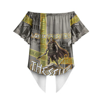 Theseus In The Heart Of The Labyrinth Off Shoulder Wrap Waist Top Ancient Greek Mythology Minotaur Warrior Battle Art
