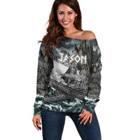 Jason Argo The First Voyage Off Shoulder Sweater Ancient Greek Mythology Heroic Warrior Dragon Battle