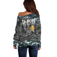 Jason Argo The First Voyage Off Shoulder Sweater Ancient Greek Mythology Heroic Warrior Dragon Battle