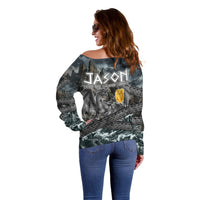 Jason Argo The First Voyage Off Shoulder Sweater Ancient Greek Mythology Heroic Warrior Dragon Battle