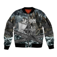 Jason Argo The First Voyage Sleeve Zip Bomber Jacket Ancient Greek Mythology Heroic Warrior Dragon Battle