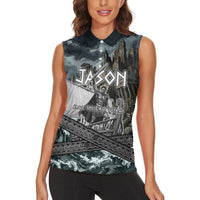 Jason Argo The First Voyage Women Sleeveless Polo Shirt Ancient Greek Mythology Heroic Warrior Dragon Battle