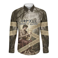 Orpheus Greek Mythology Lyre Musician Long Sleeve Button Shirt Vintage Ancient Greek Meander Classical Statue