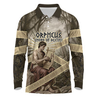 Orpheus Greek Mythology Lyre Musician Long Sleeve Polo Shirt Vintage Ancient Greek Meander Classical Statue