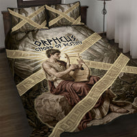 Orpheus Greek Mythology Lyre Musician Quilt Bed Set Vintage Ancient Greek Meander Classical Statue