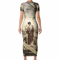 Orpheus Greek Mythology Lyre Musician Short Sleeve Bodycon Dress Vintage Ancient Greek Meander Classical Statue