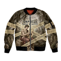 Orpheus Greek Mythology Lyre Musician Sleeve Zip Bomber Jacket Vintage Ancient Greek Meander Classical Statue