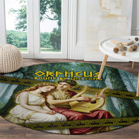 Orpheus And Eurydice Greek Mythology Lyre Round Carpet Vintage Ancient Greek Meander Classical Statue