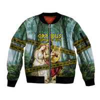 Orpheus And Eurydice Greek Mythology Lyre Sleeve Zip Bomber Jacket Vintage Ancient Greek Meander Classical Statue
