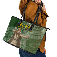 Atalanta Greek Mythology Huntress Archer Leather Tote Bag Ancient Greek Meander Pattern