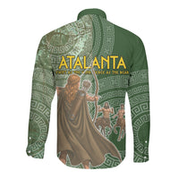 Atalanta Greek Mythology Huntress Archer Long Sleeve Button Shirt Ancient Greek Meander Pattern