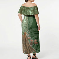 Atalanta Greek Mythology Huntress Archer Off Shoulder Maxi Dress Ancient Greek Meander Pattern
